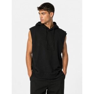 Thom Krom Ribbed Knit 100% Organic Cotton Sleeveless Hoodie Black XL